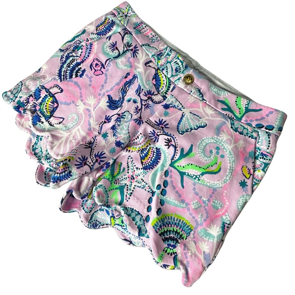 Lilly Pulitzer Buttercup Knit Shorts Lilac Freesia Mermaid For You Print Size 8